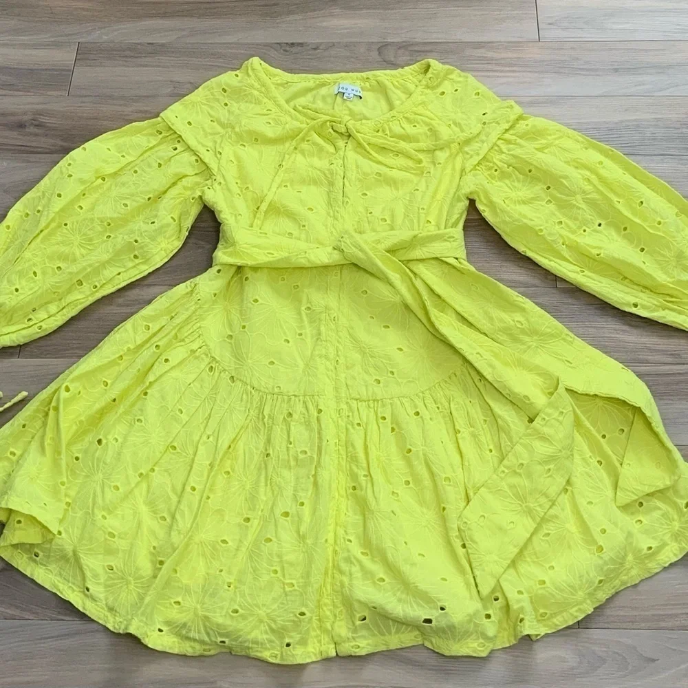 Miou Musse Lime Yellow Eyelet Dress - Picture 3 of 7